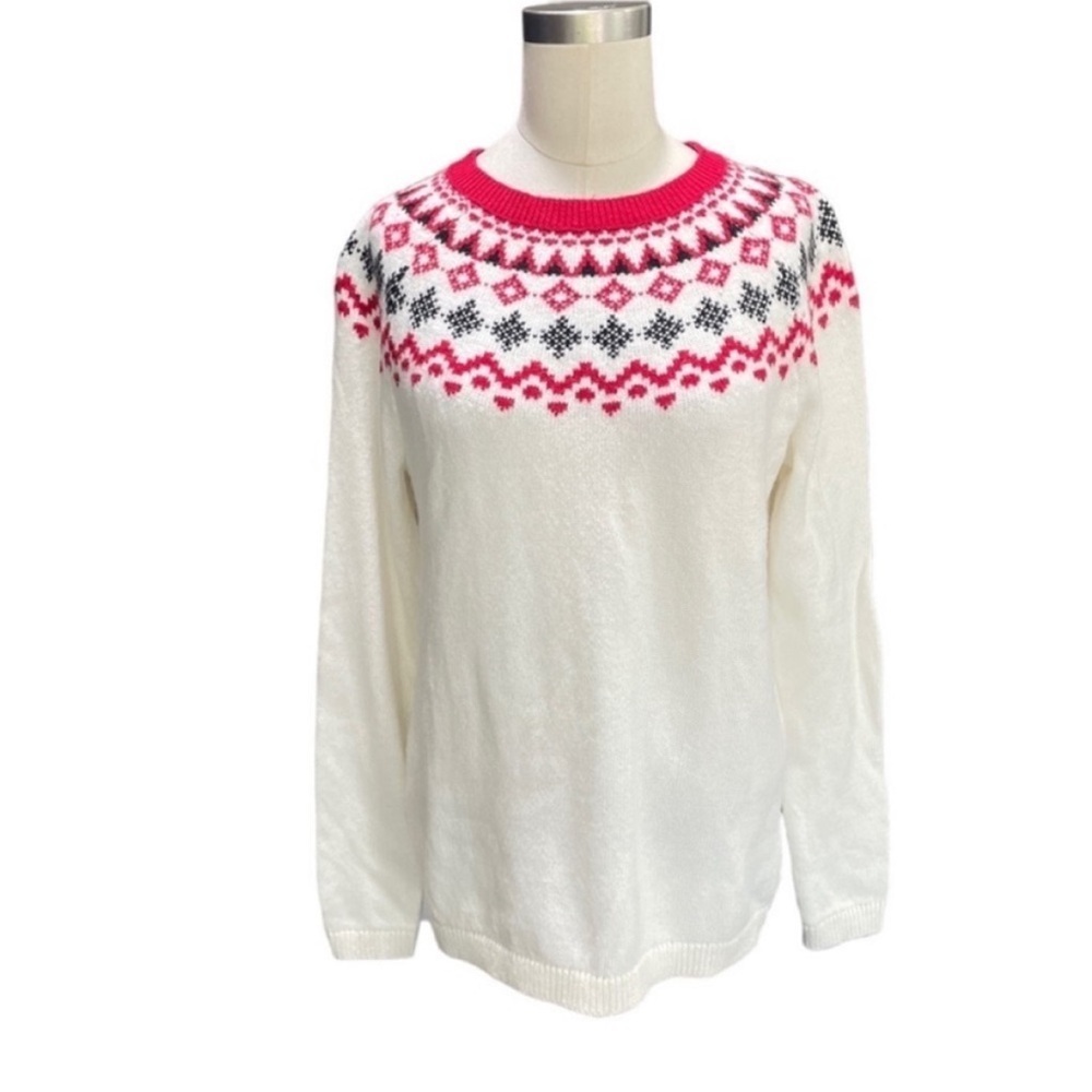 Talbots Nordic Fair Isle White red Crewneck Sweater size small petite - Picture 8 of 8
